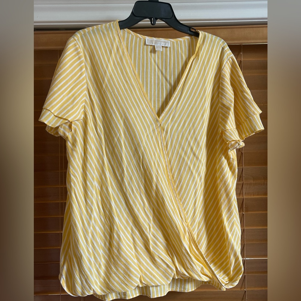 Michael by Michael Kors Size Large Yellow/White Stripe Blouse